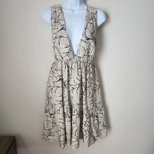 NWT House of Harlow 1960 | Linen Blend Tie Back Montsera Print Mini Dress - Sz S